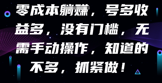 零成本全自动,号多收益多,没有门槛,无需手动-任性资源网
