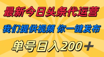 最新今日头条代运营,我们提供视频,你一键发布,单号日入200+【揭秘】-任性资源网