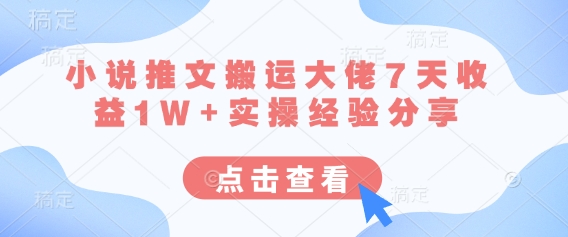小说推文搬运大佬7天收益1W+实操经验分享-任性资源网