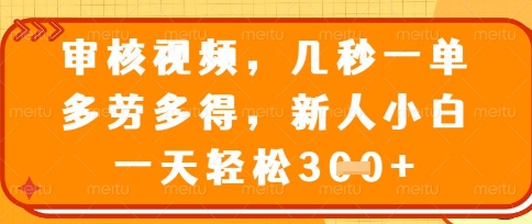 最新审核视频,几秒一单,多劳多得,新人小白一天轻松3张【揭秘】-任性资源网