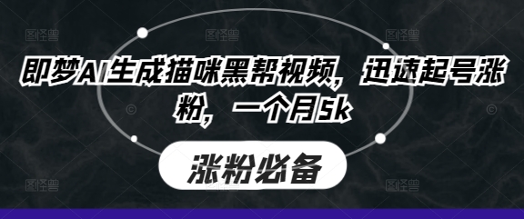 即梦AI生成猫咪黑帮视频,迅速起号涨粉,一个月5k-任性资源网